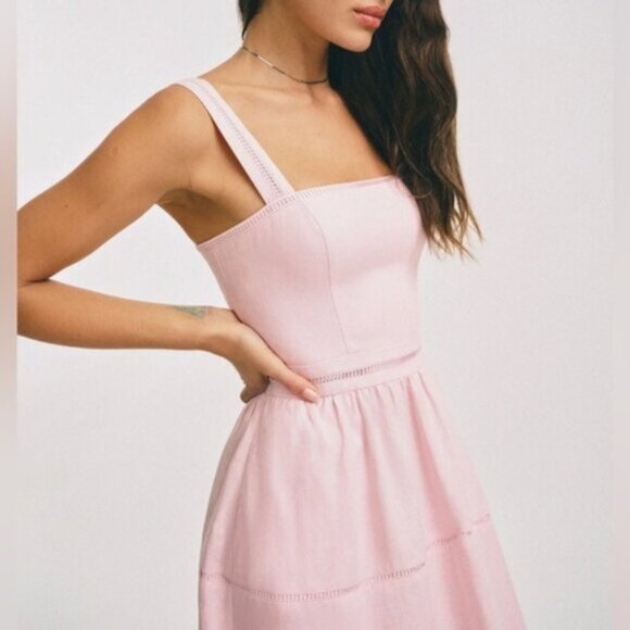 NEW Reformation Everett Linen Midi Dress Cherry Blossom Light Pink | US 0 UK 4 - Picture 12 of 14